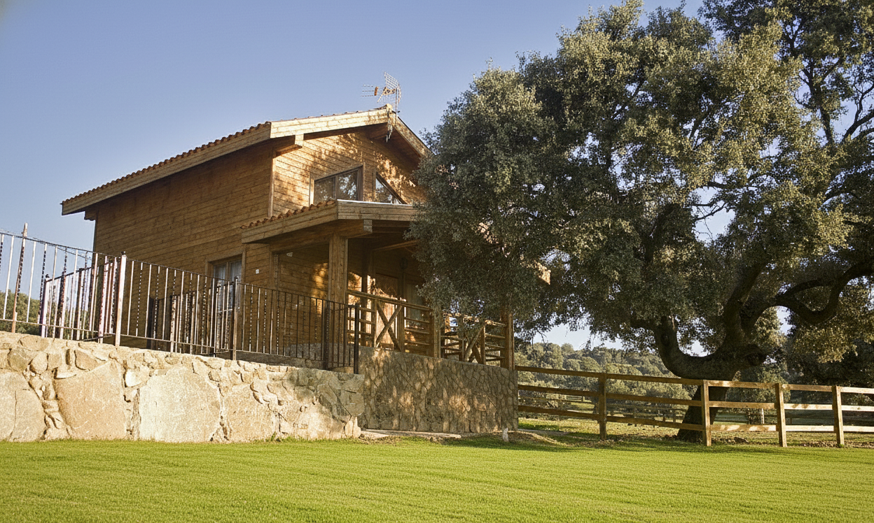 Vista de la Cabaña Casa 3, individual con porche.